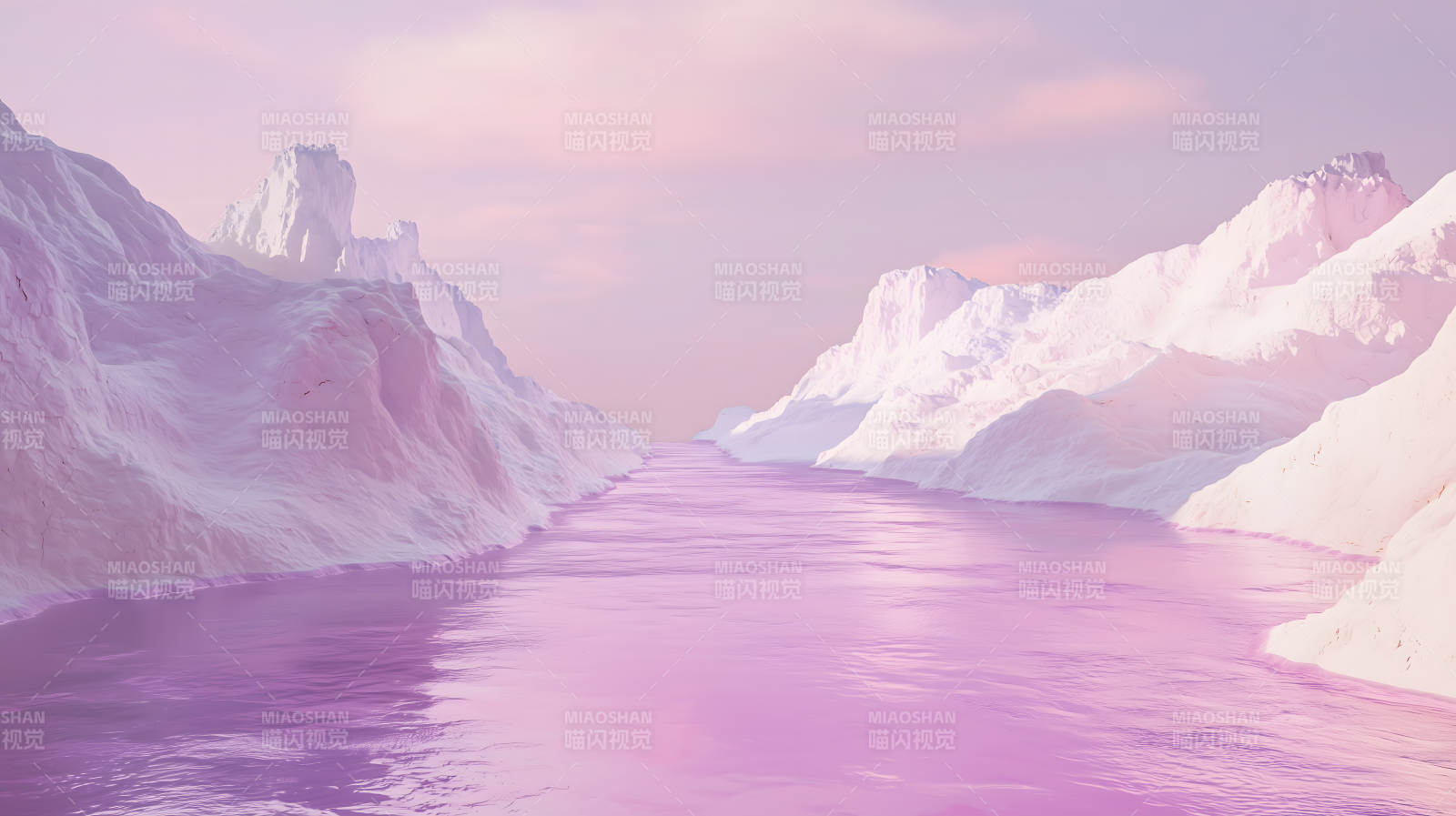 粉草地溪流景图片