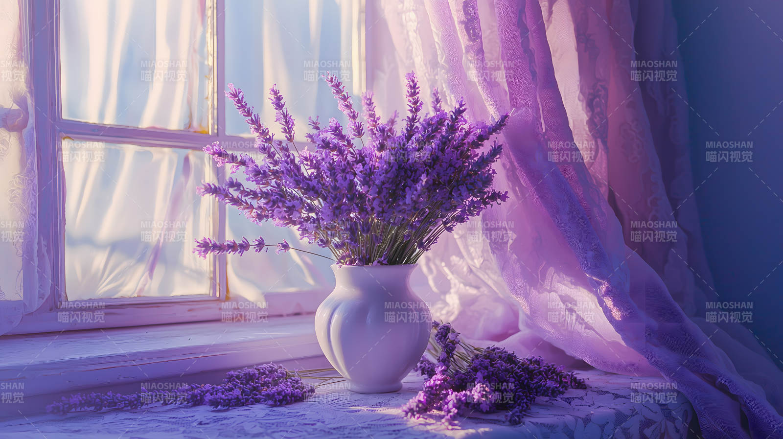窗边薰衣草瓶图片