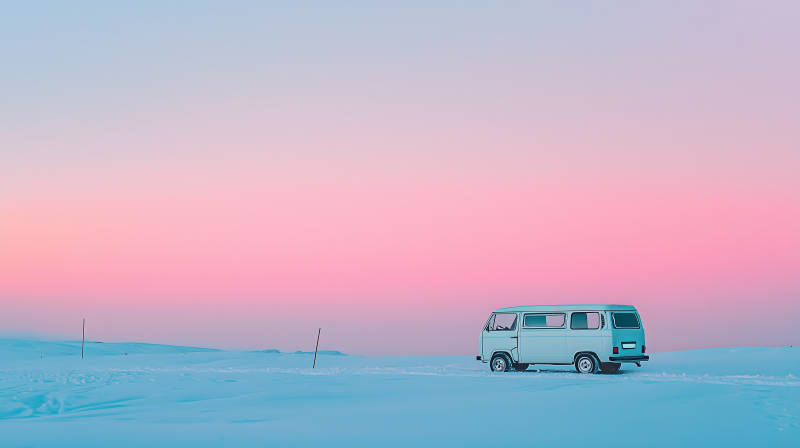 雪地粉霞面包车图片