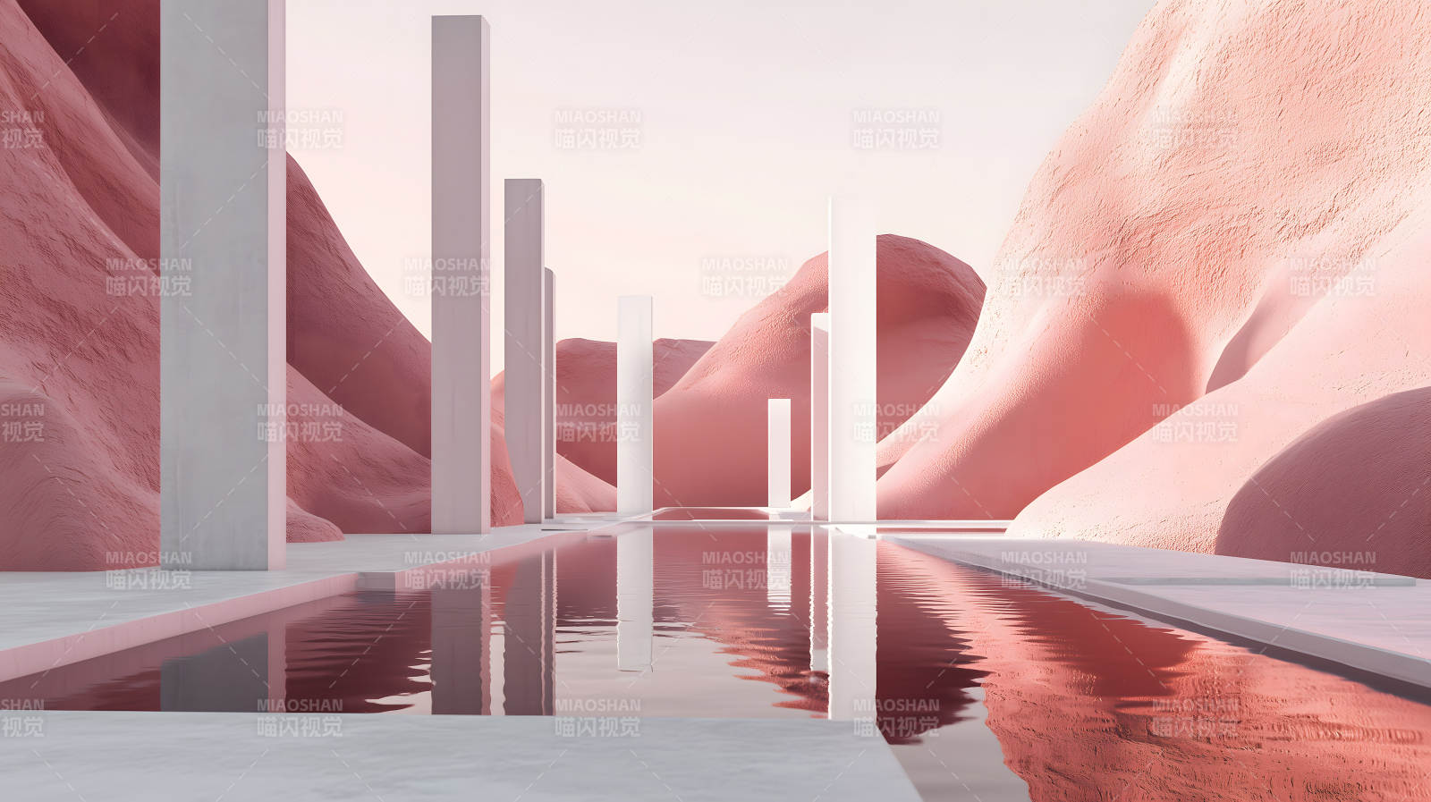 粉岩柱体水景图片