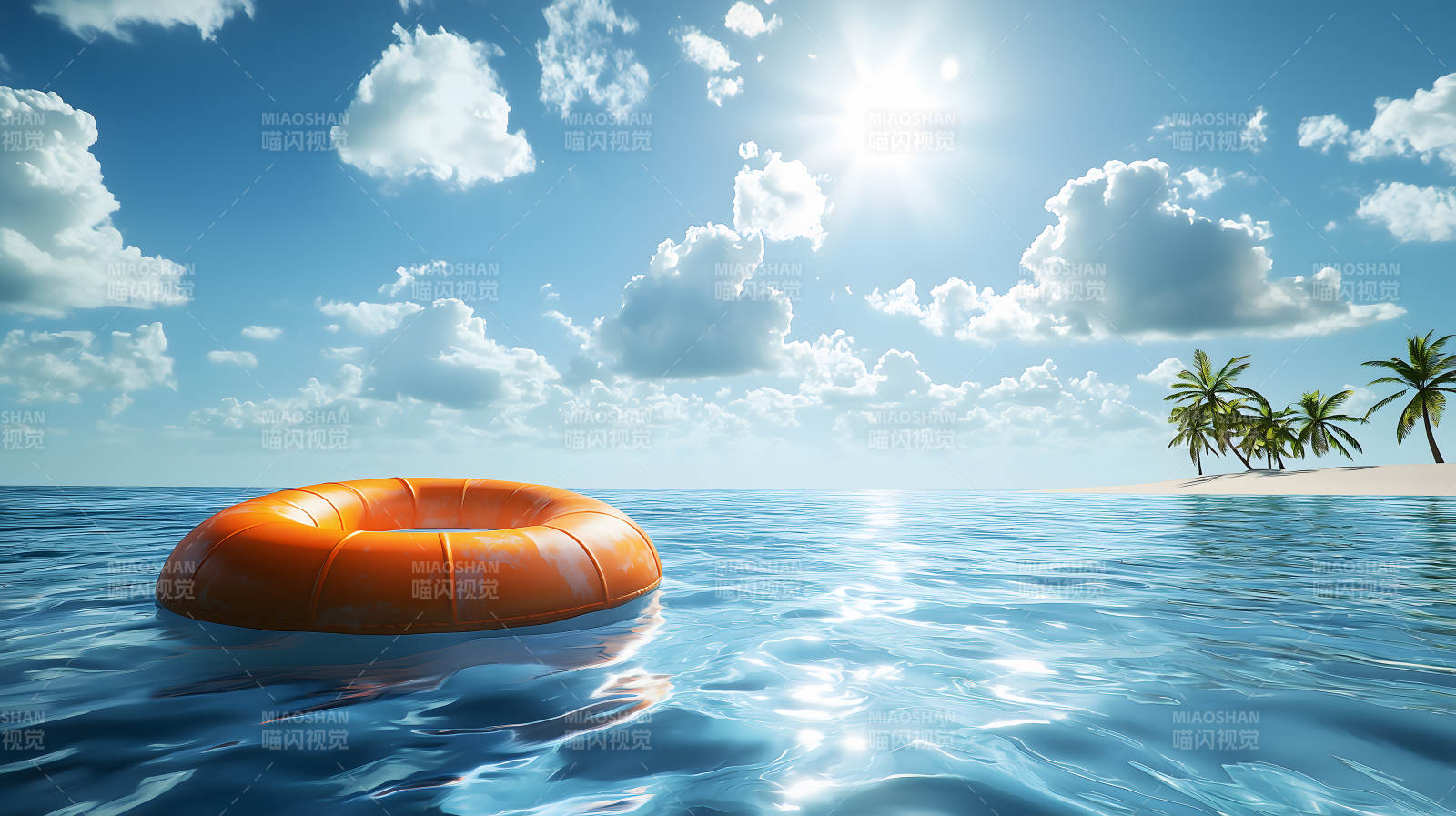 海岛旁的游泳圈图片