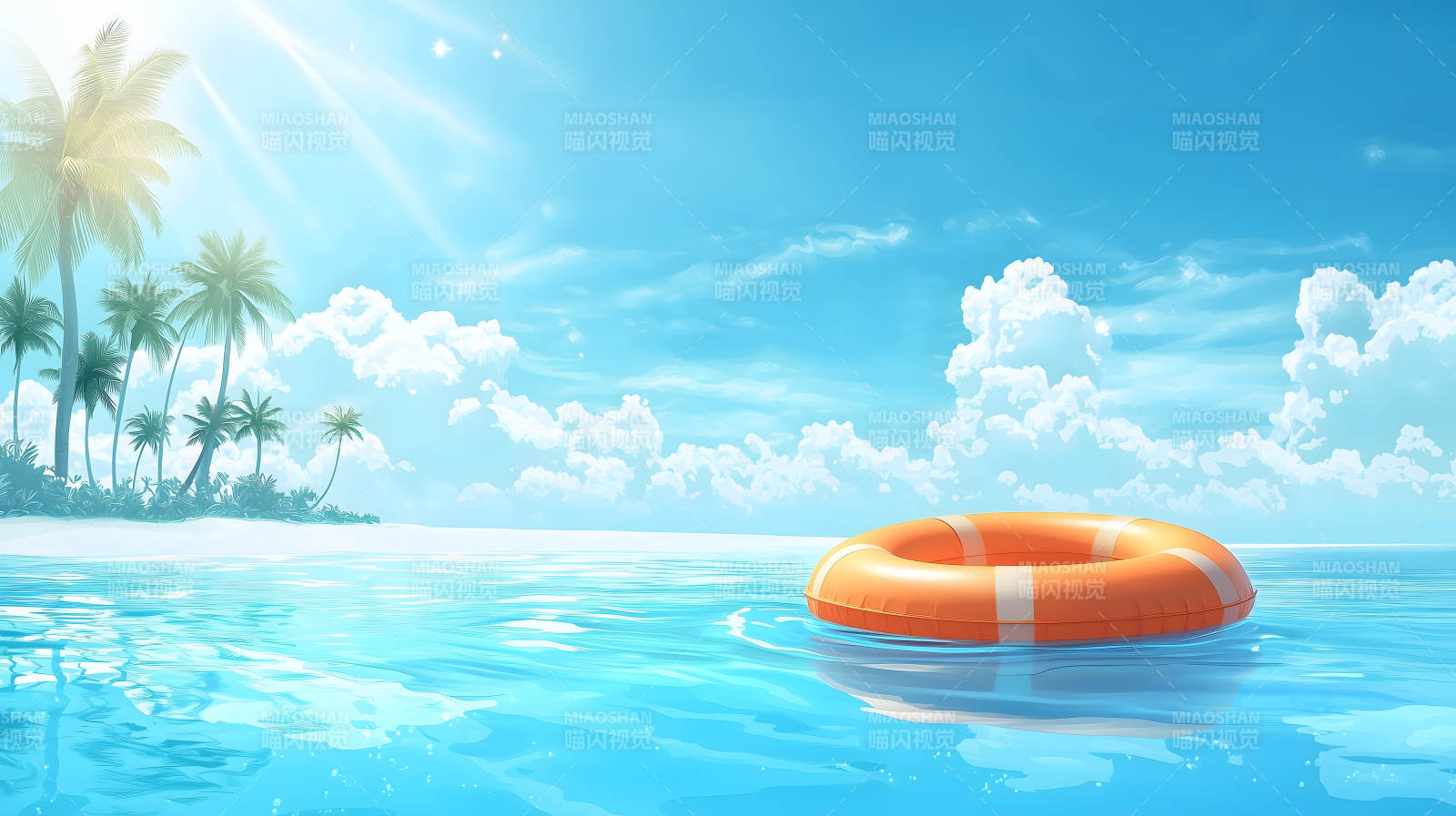海岛旁的游泳圈图片