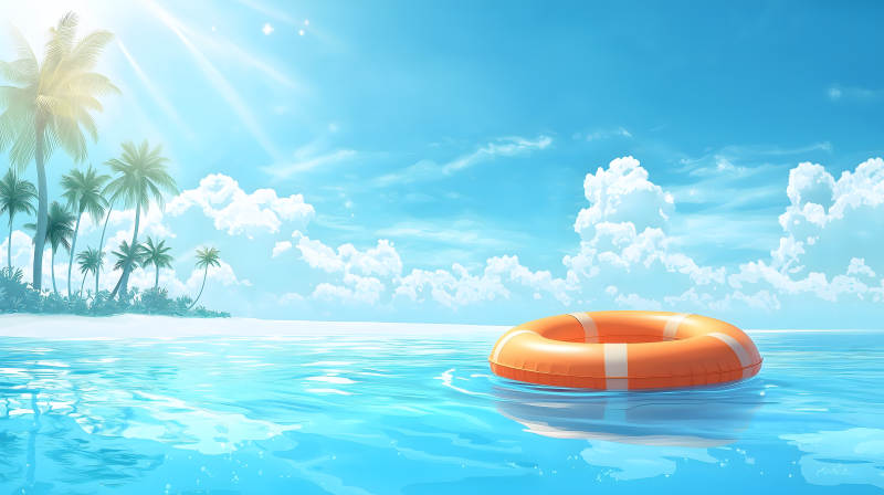 海岛旁的游泳圈图片