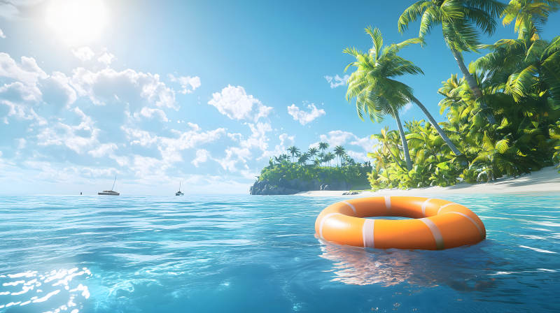 海岛旁的游泳圈图片