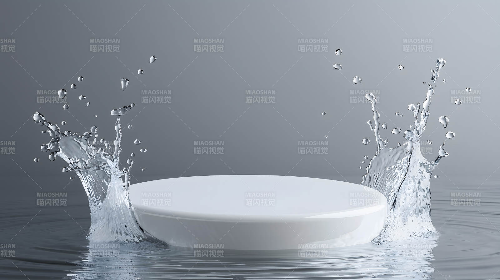白色展台激起两侧水花的动感画面图片
