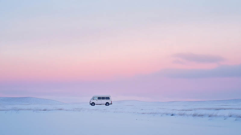 雪地粉霞面包车图片