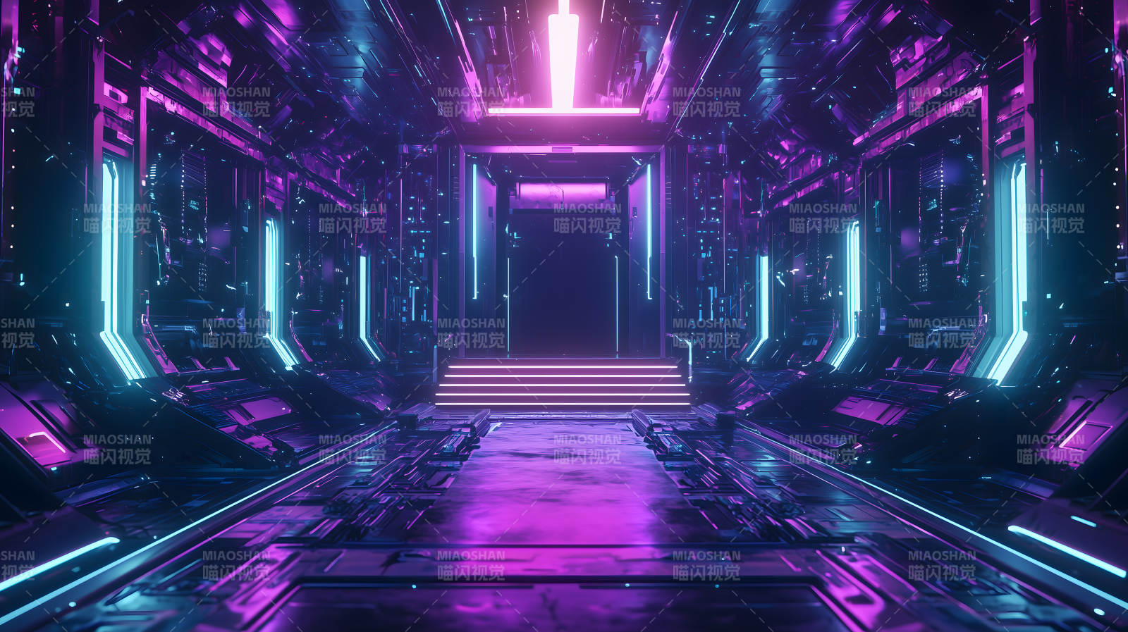 紫蓝光效下的科技感舞台展示场景图片