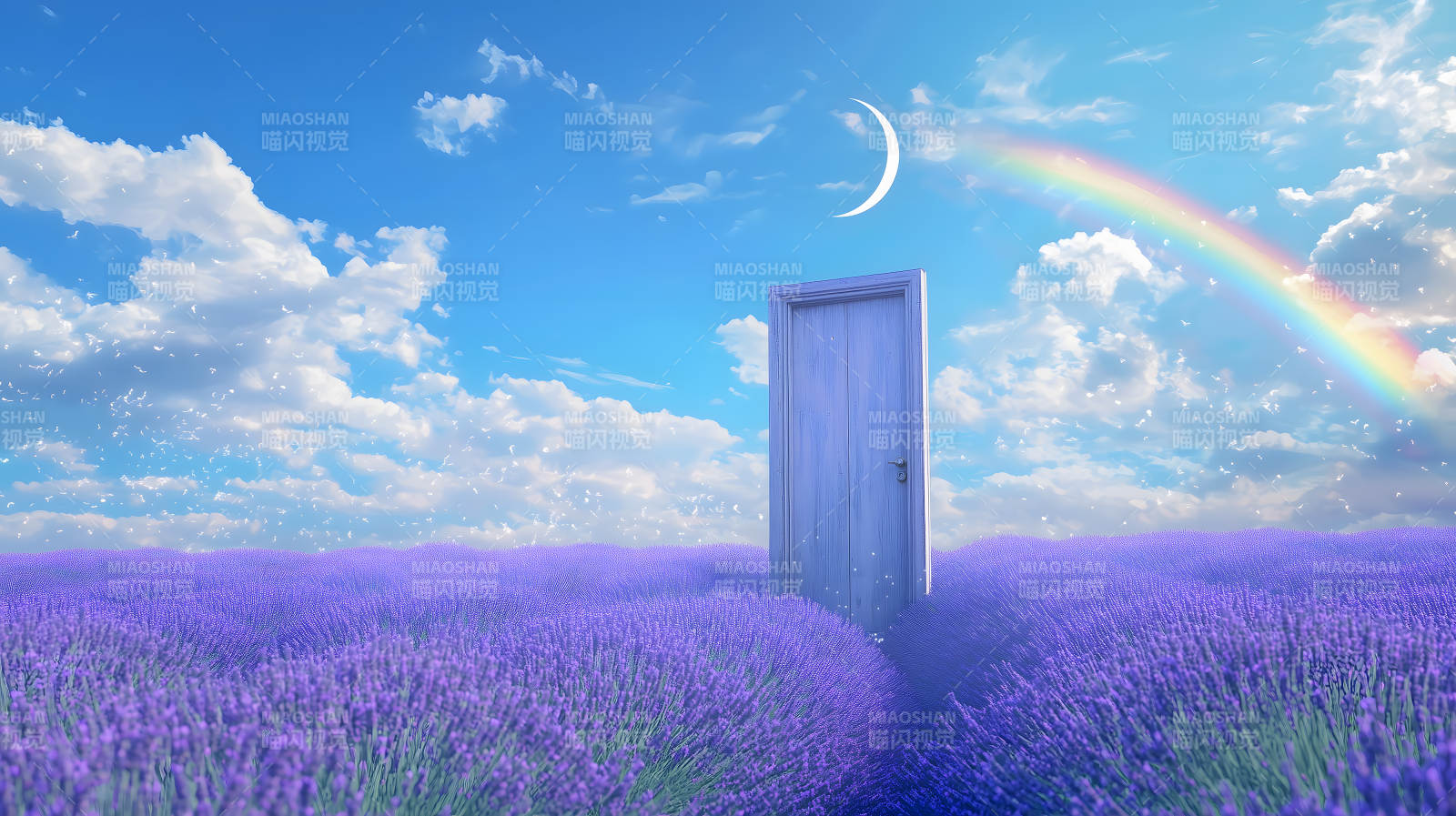 薰衣草田星门现双虹映路通秘境图片