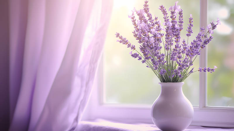 窗边薰衣草瓶图片