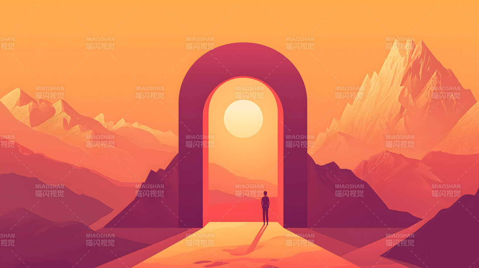 沙漠橙门人影凝视远方美景图片