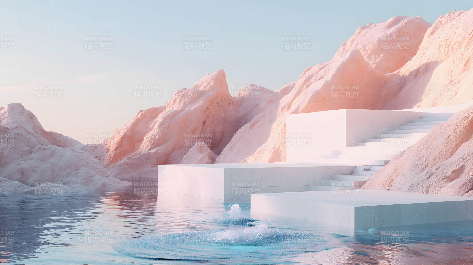 粉色山水景致图片