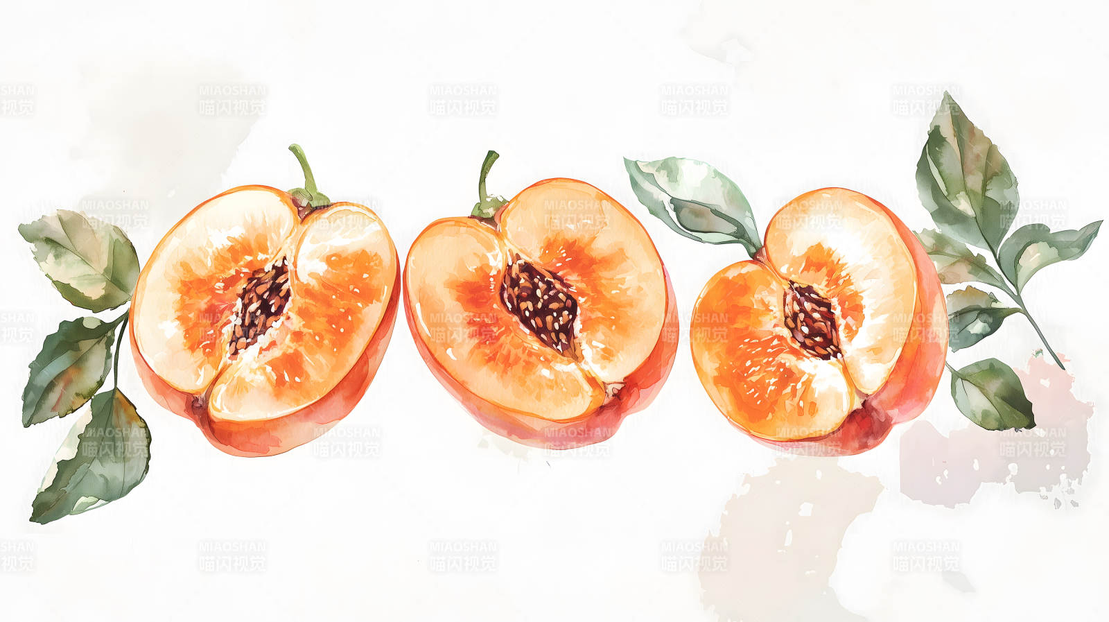 带叶的橙色柿子于白色背景上图片