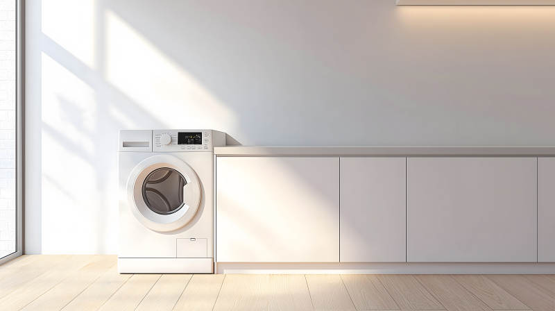 暖光营造的简约木质洗衣房空间图片