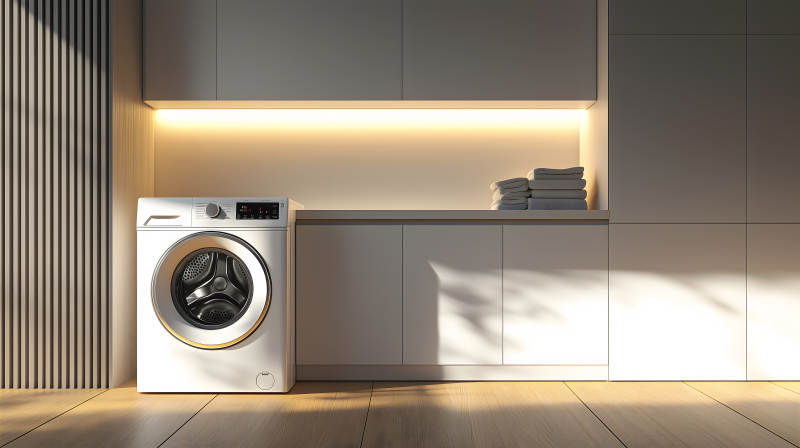 暖光营造的简约木质洗衣房空间图片