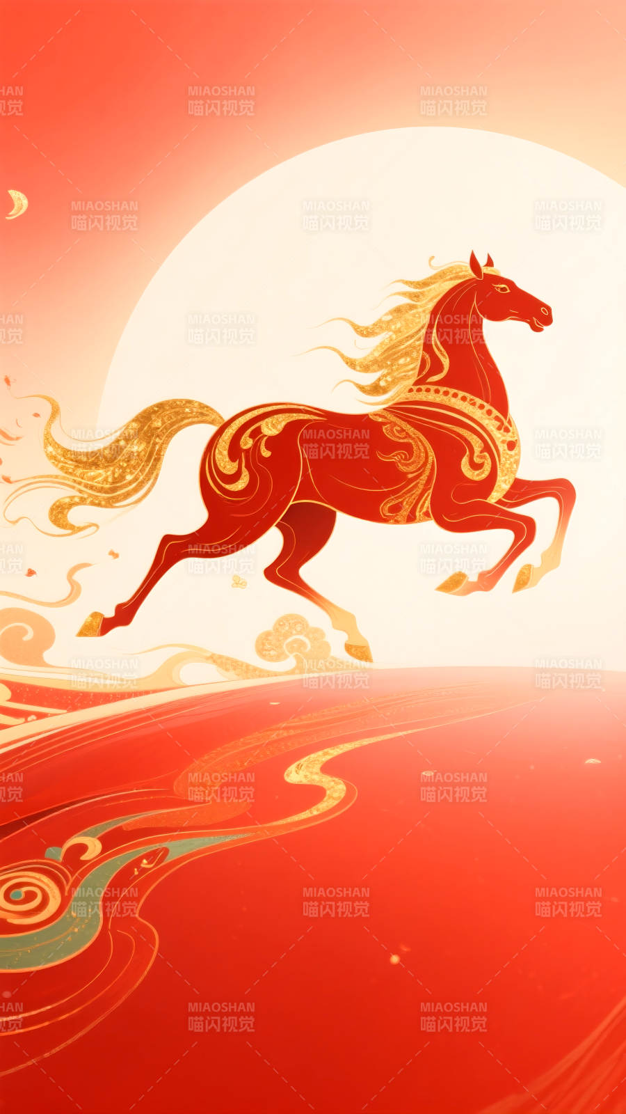 2026年马年国潮插画奔马迎春图片