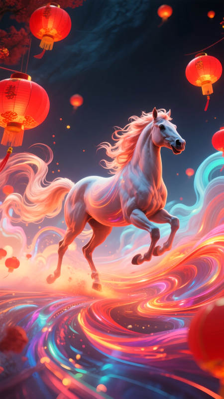 2026年马年国潮插画神马奔腾迎新春图片