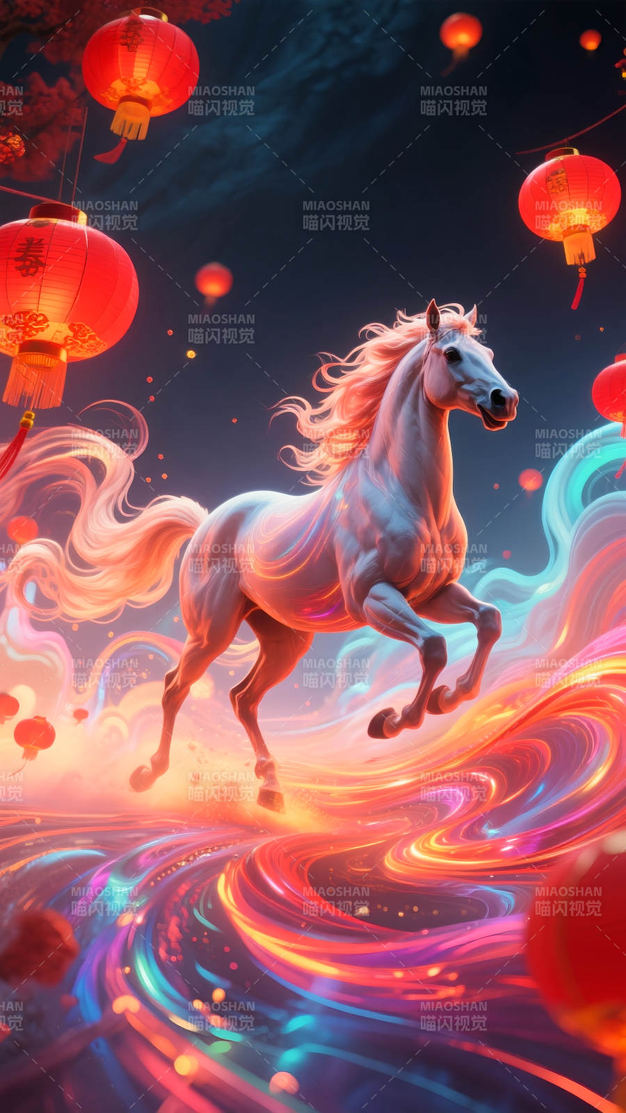 2026年马年国潮插画神马奔腾迎新春图片