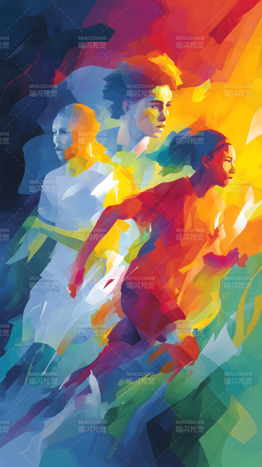 运动员奔跑绘画作品动感十足图片