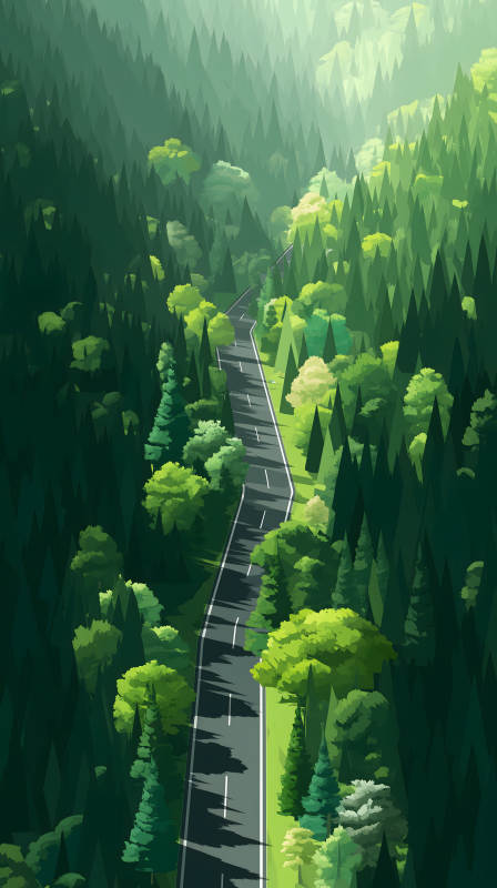 森林公路的俯瞰图图片