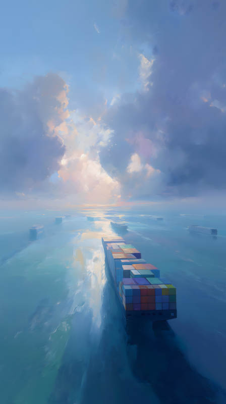 平静海面上的货船图片