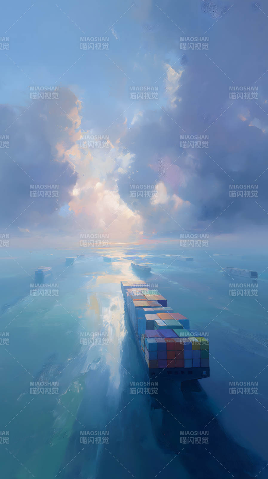 平静海面上的货船图片