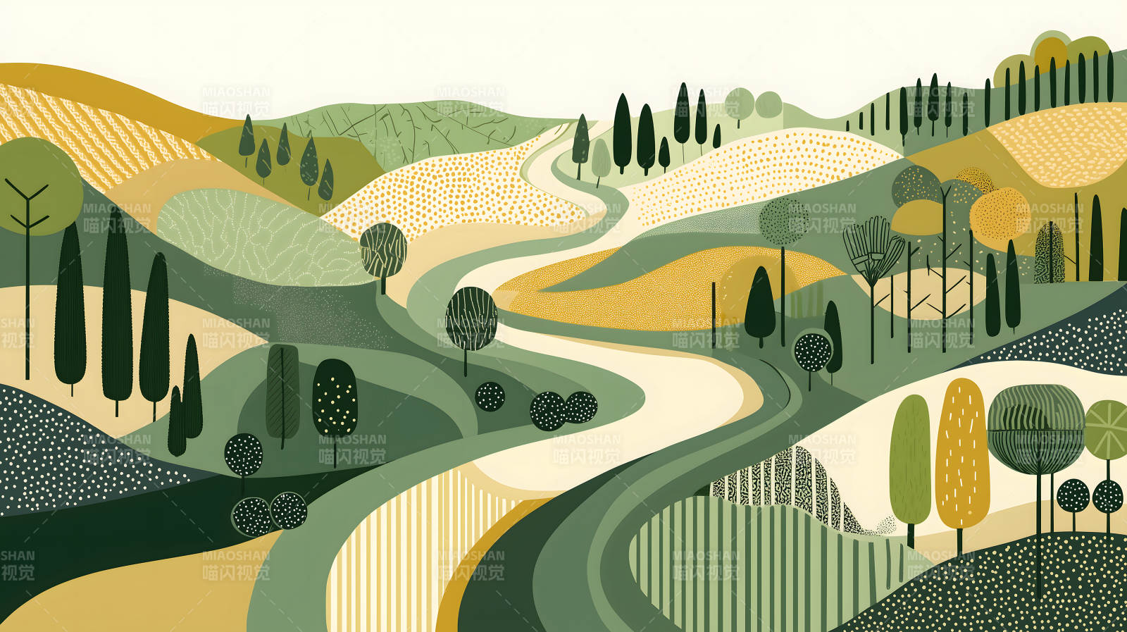 蜿蜒山谷的田园风光图片