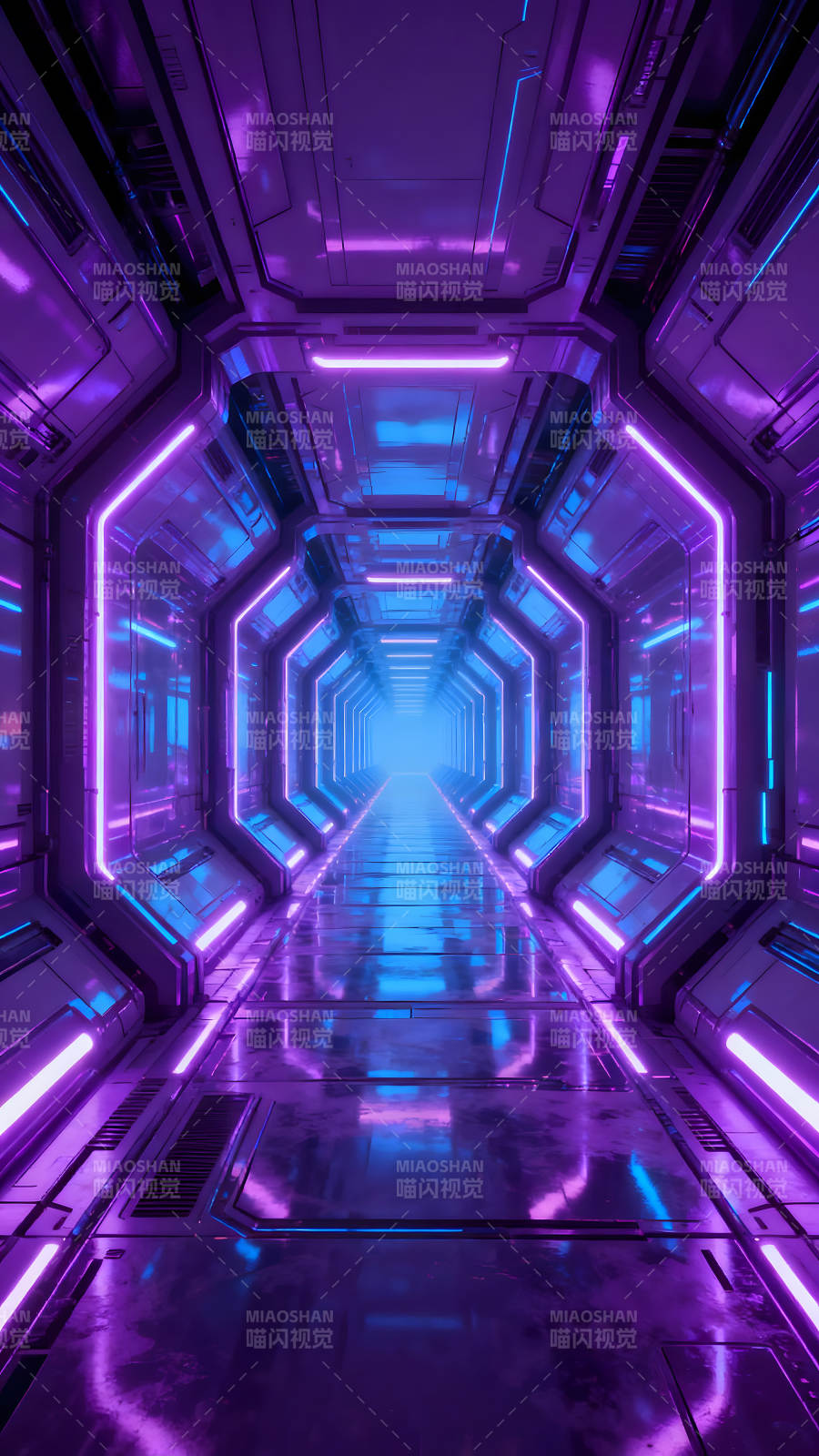 科幻风格的未来走廊内部设计图片