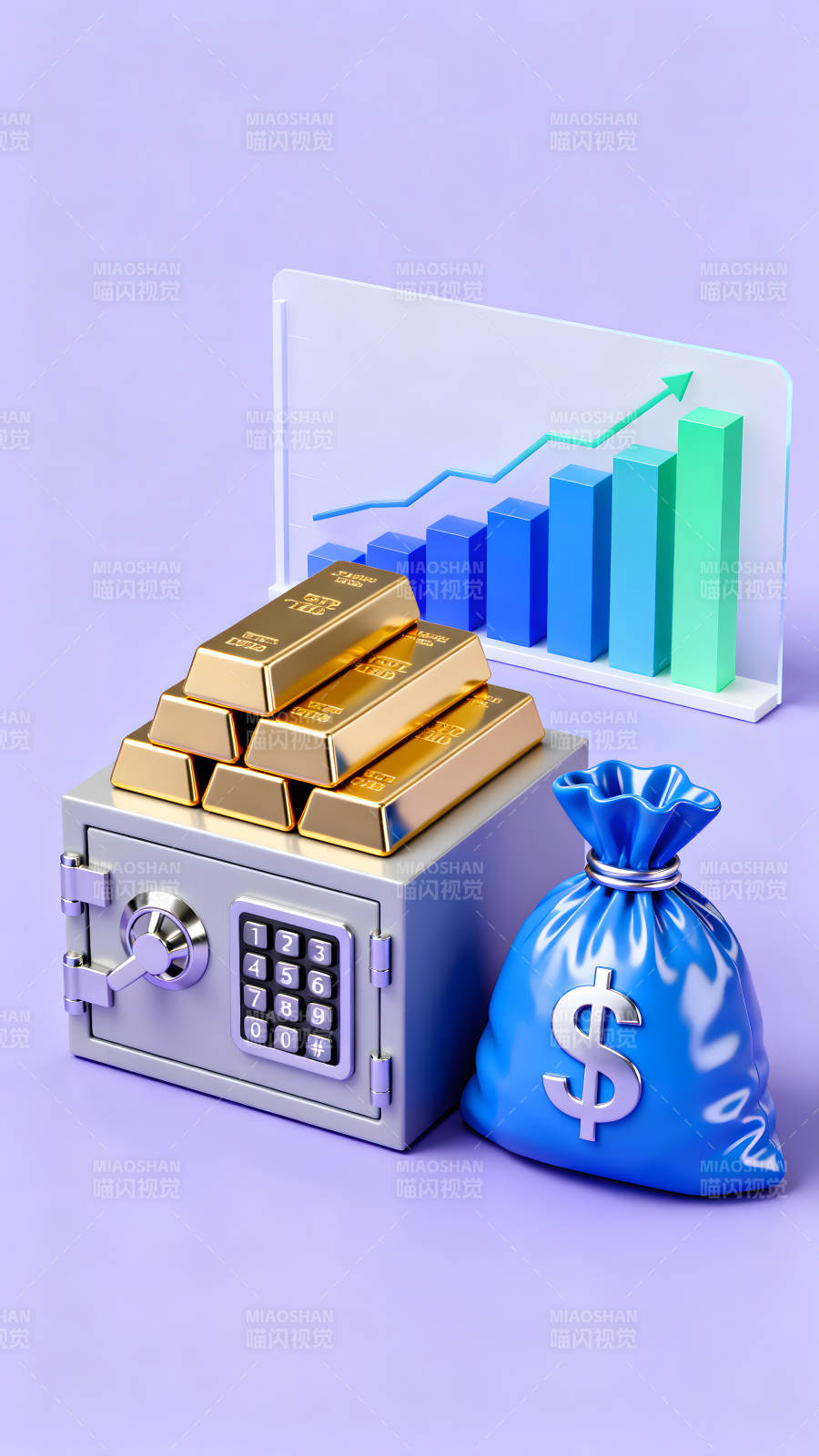 金条保险柜与增长图表代表财务增长图片