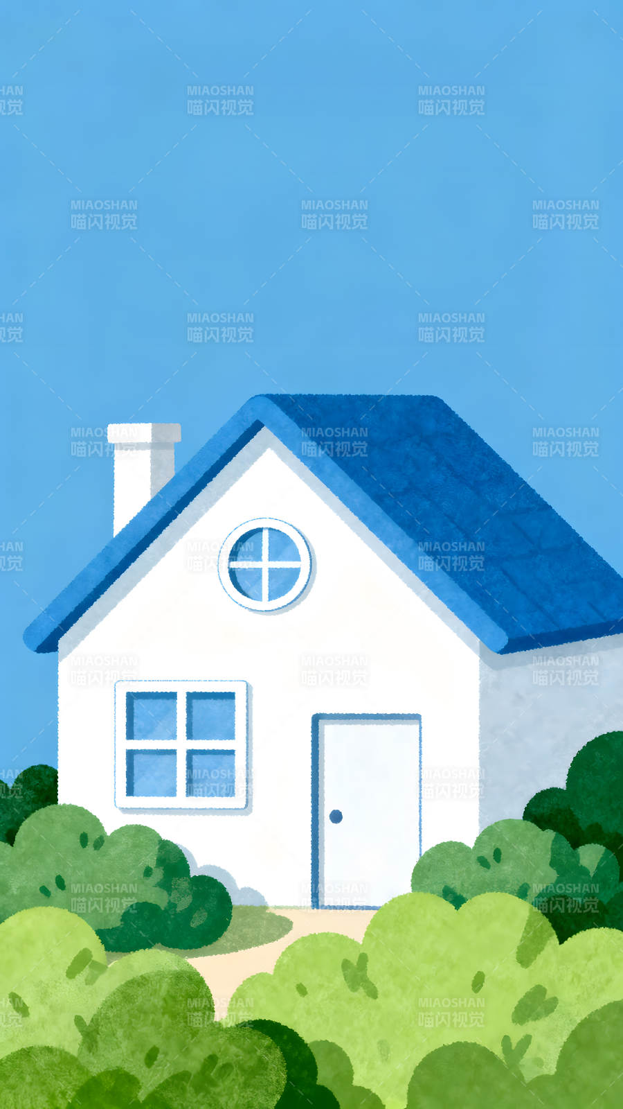 卡通风格的房屋在蓝天下图片