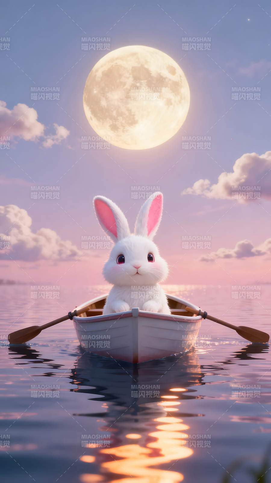 兔子乘船赏月温馨童话图片