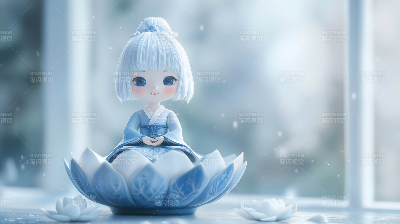 莲花座上的冥想手办图片