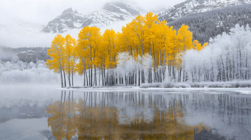 雾凇秋色湖光山色图片