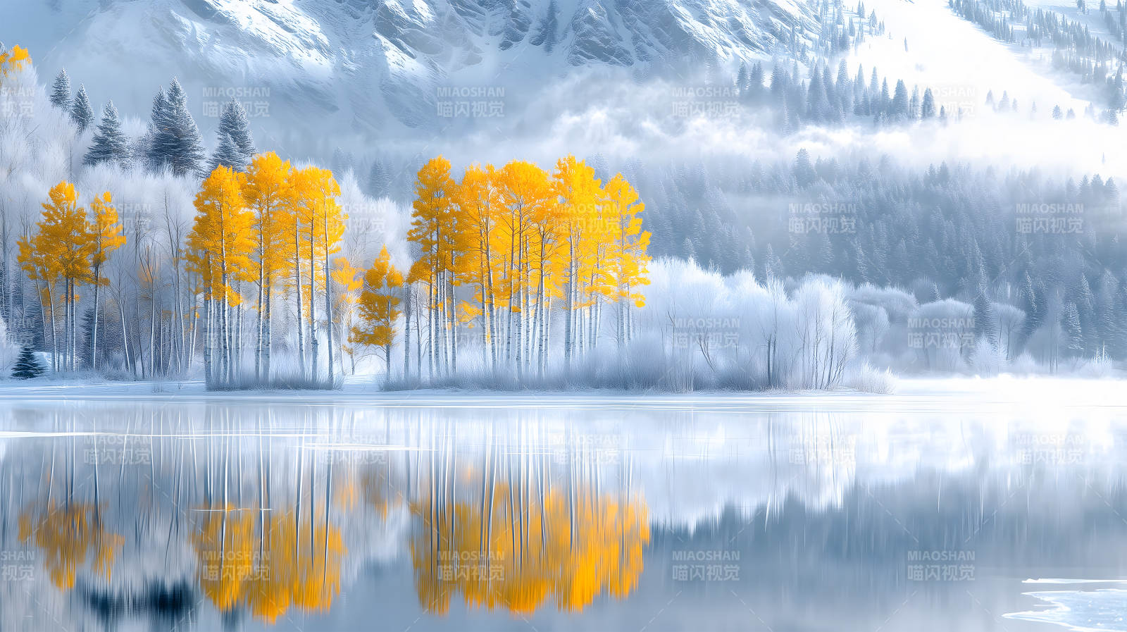 雾凇秋色湖光山色图片