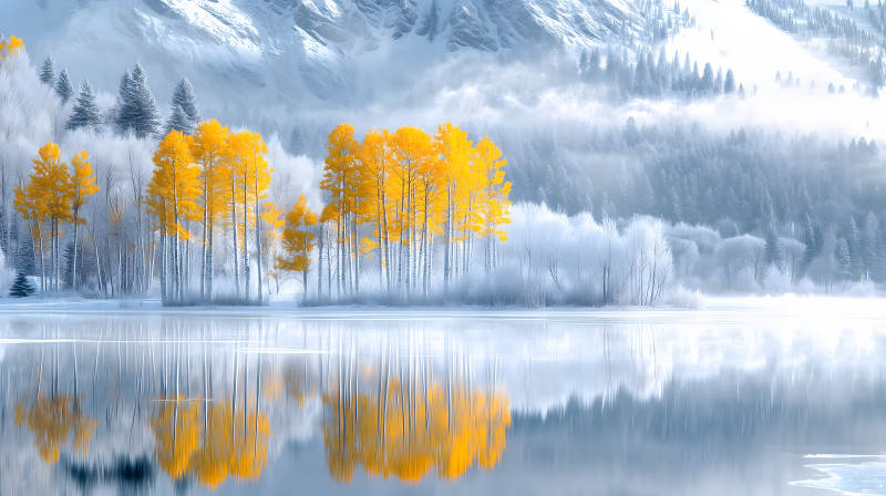 雾凇秋色湖光山色图片