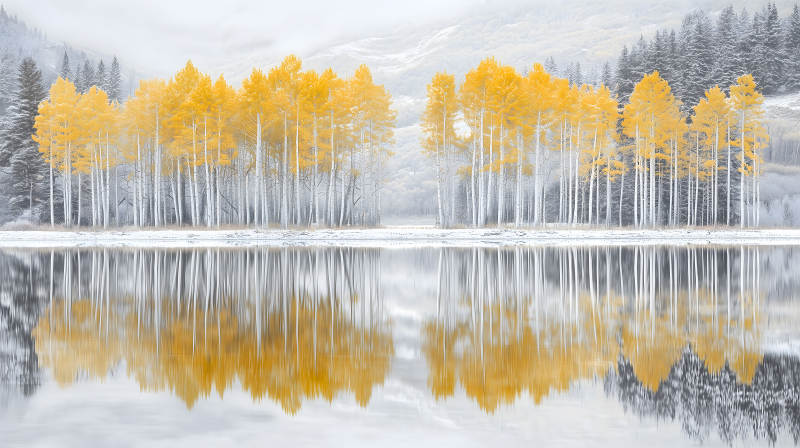 雾凇秋色湖光山色图片