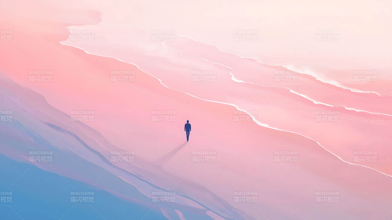 粉色沙丘的孤独旅人图片