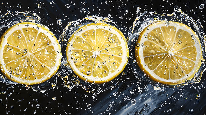 柠檬在水中飞溅的清爽图片