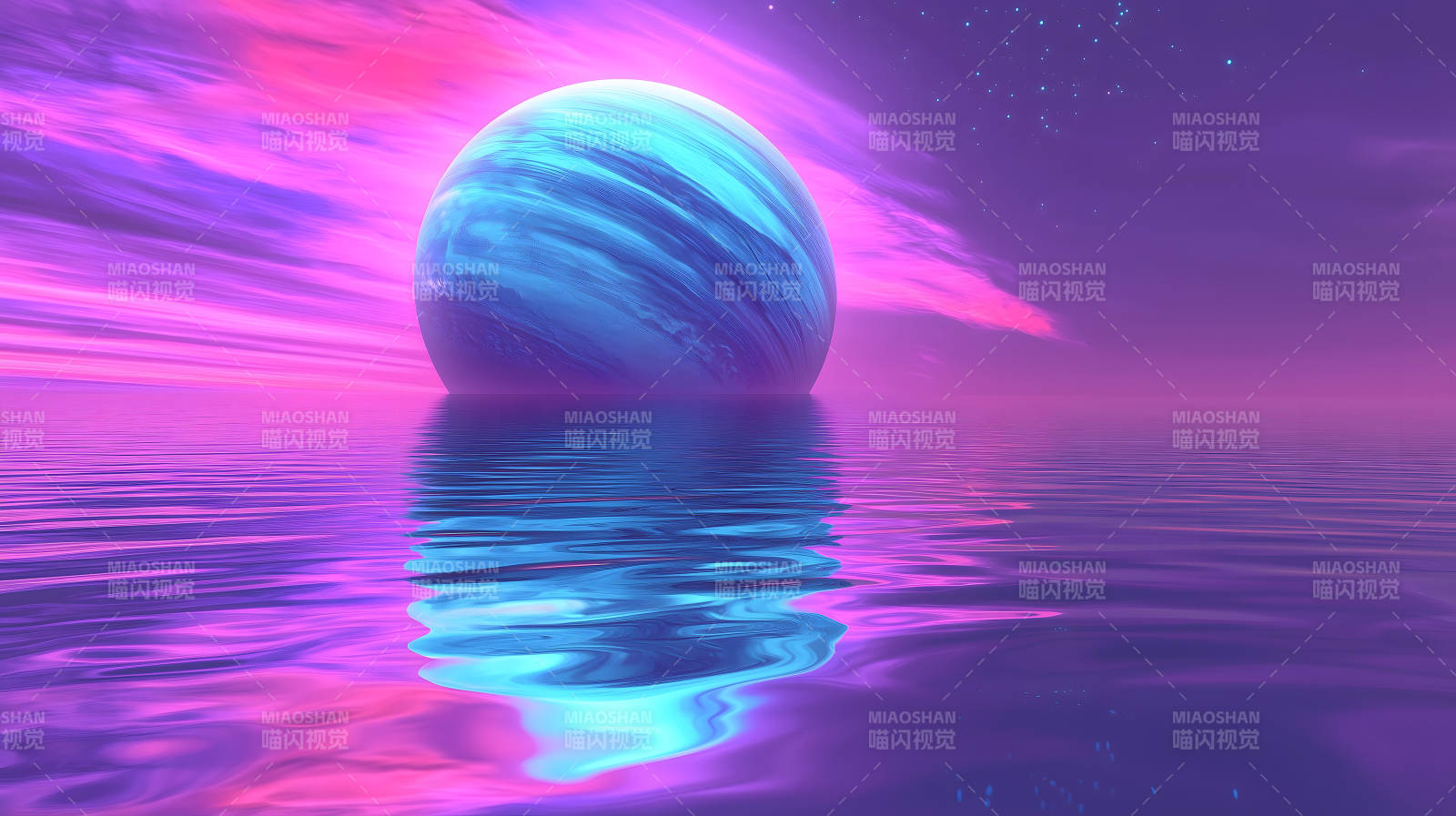 水面倒影的星球幻境图片