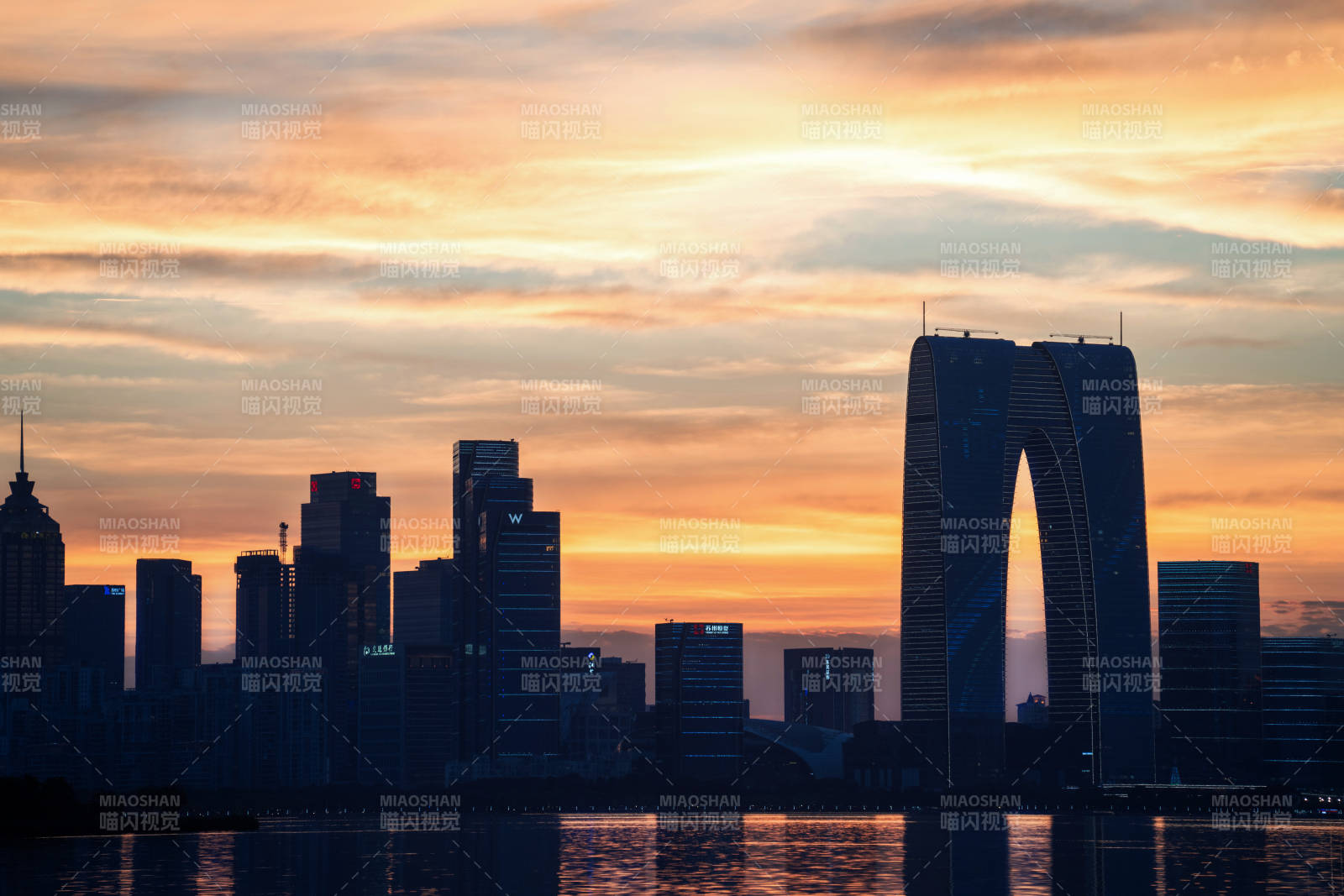 城市剪影夕阳下图片