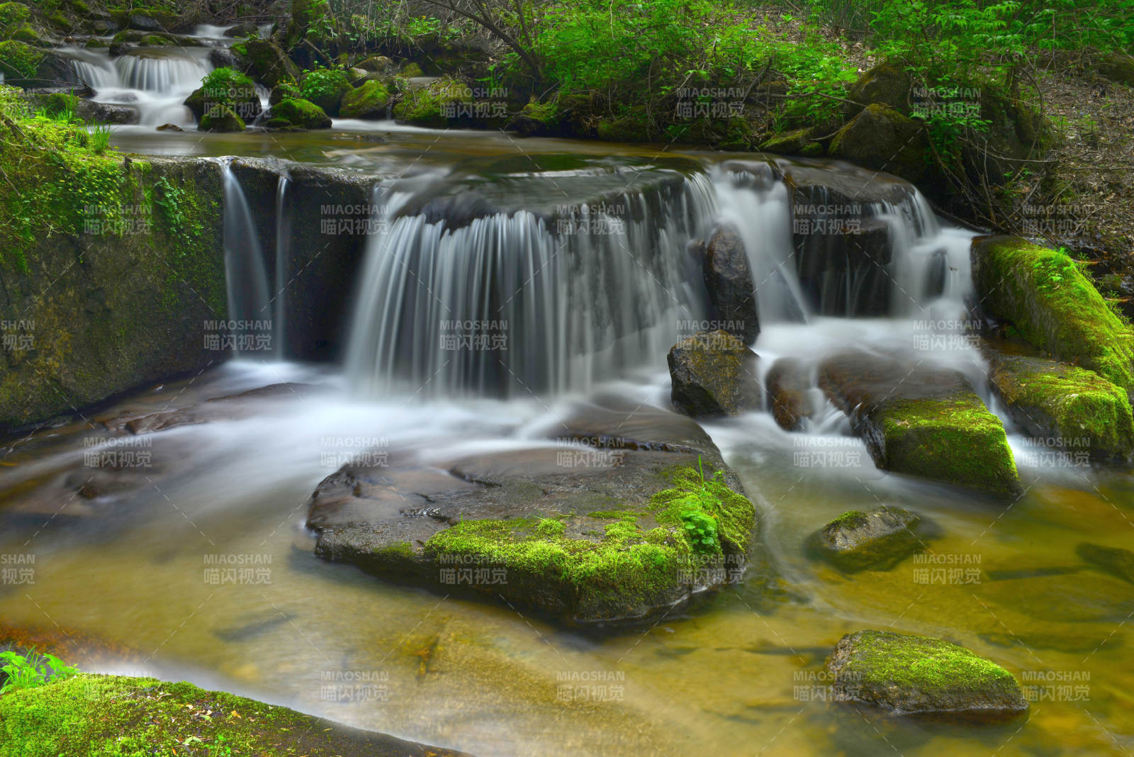溪流瀑布绿意盎然图片