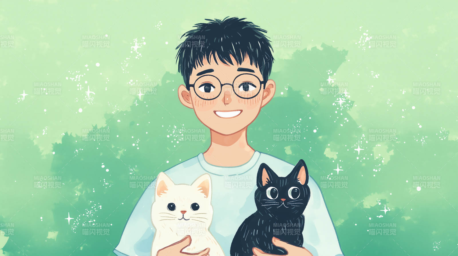 男孩与他的猫咪们图片