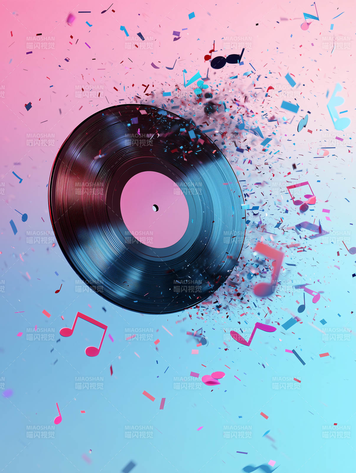 黑胶片与彩色纸屑的派对图片