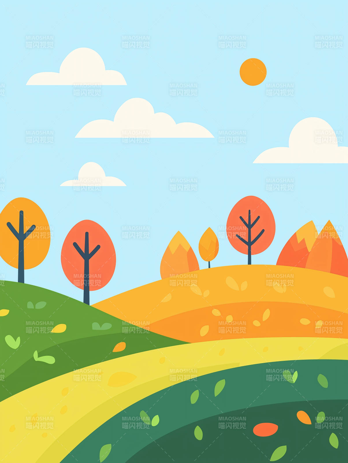 阳光下的彩色山丘图片