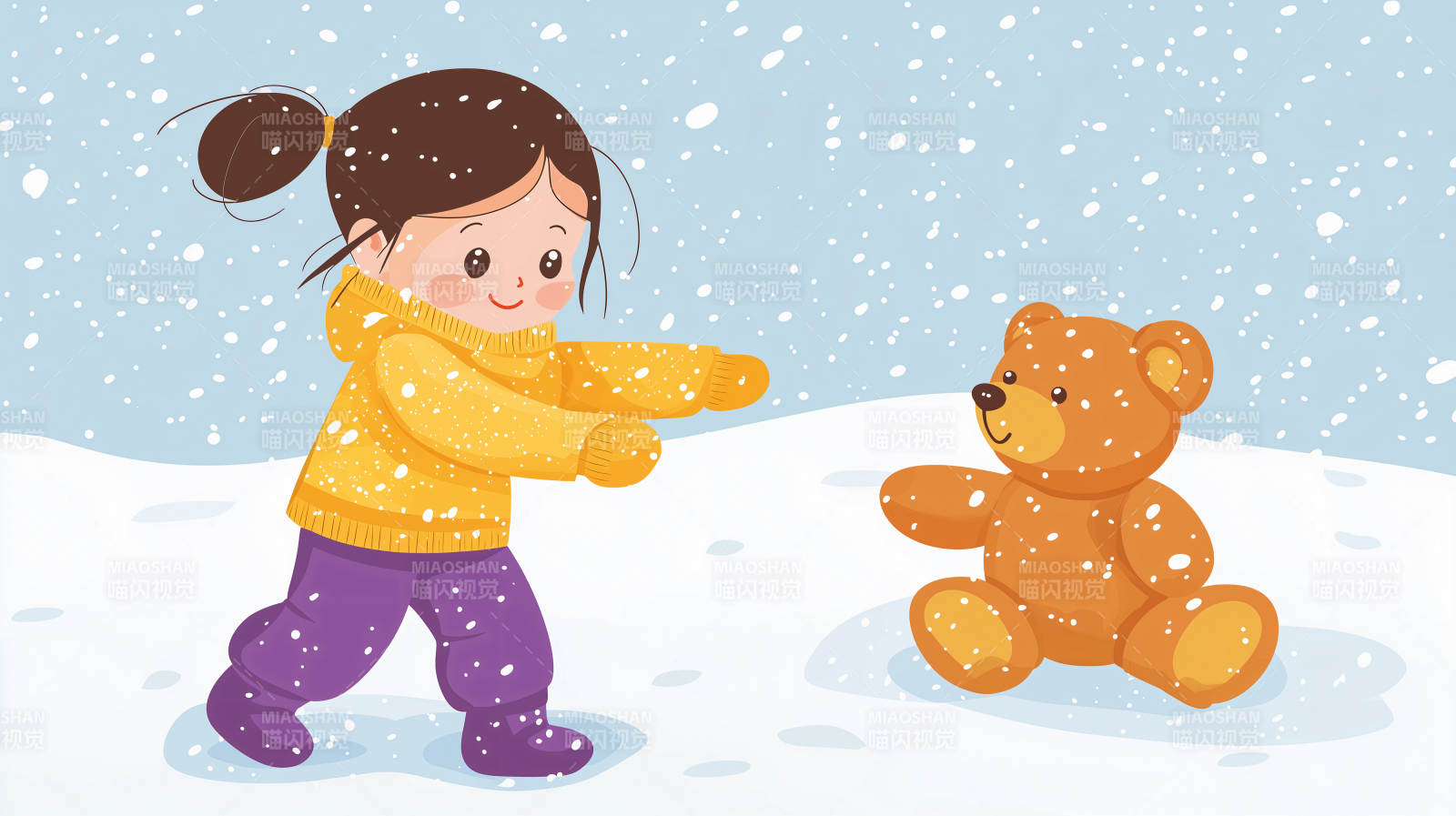 冬日天使与泰迪熊的雪地嬉戏图片