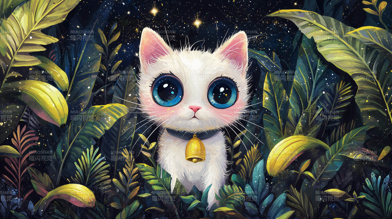 星夜丛林里的白猫图片