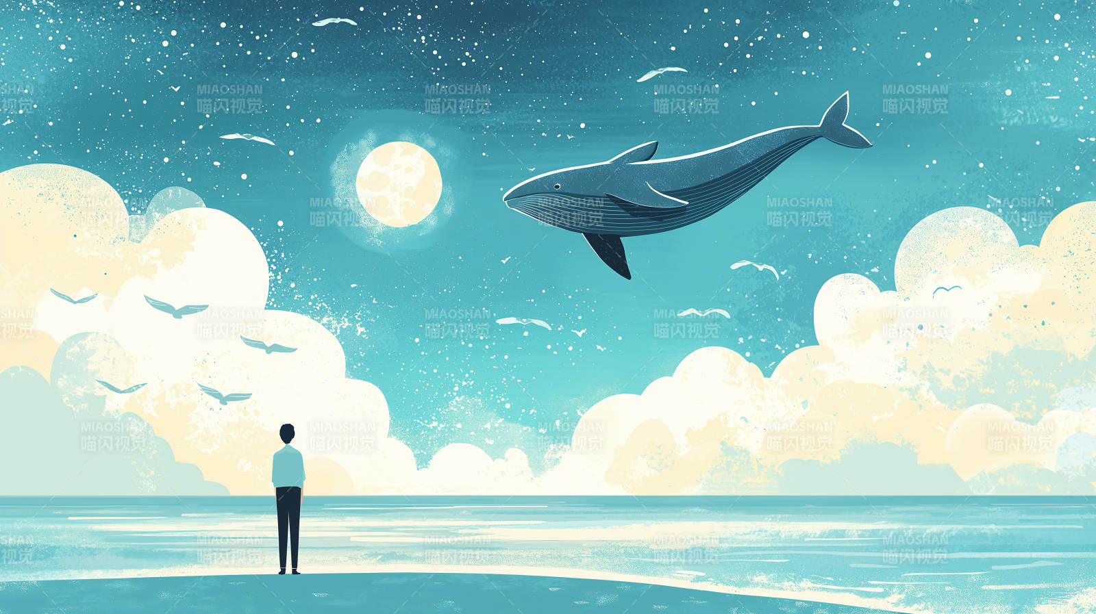 鲸鱼少年梦幻图片
