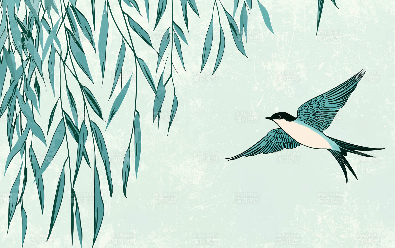 水墨燕子与垂柳图片