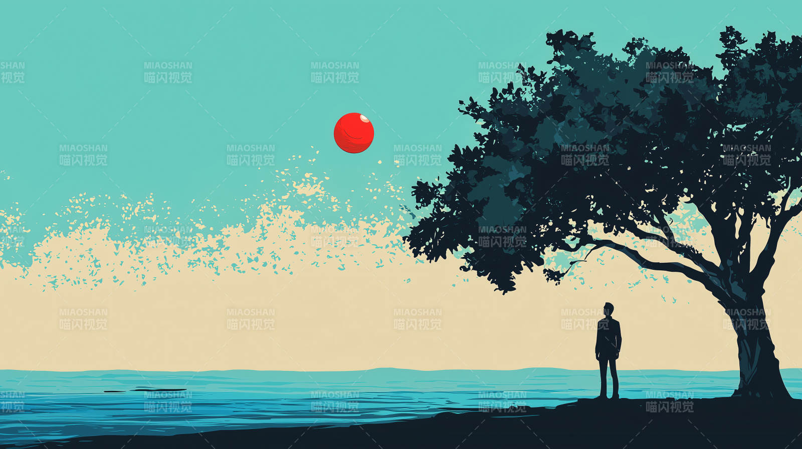 孤树夕阳剪影图片