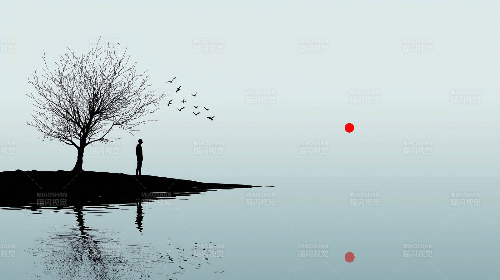 孤树夕阳剪影图片