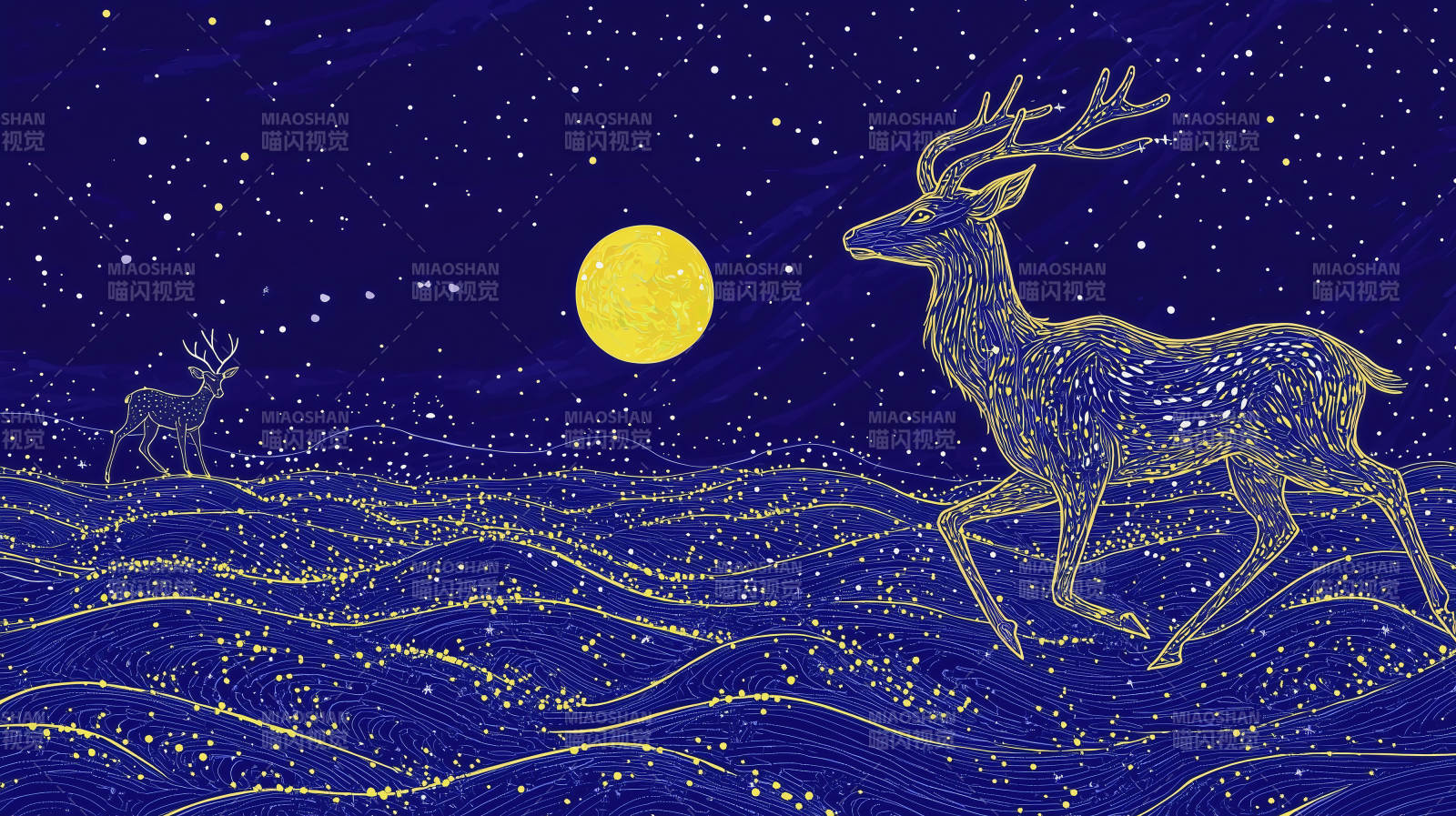 夜空飞跃的灵鹿图片